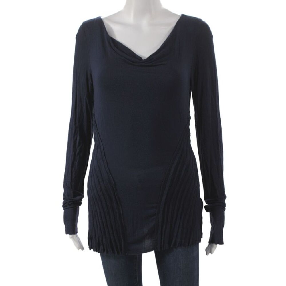 Bailey 44 Womens Cowl Neck Tunic Blue Long Sleeve Rayon Pullover Size M
